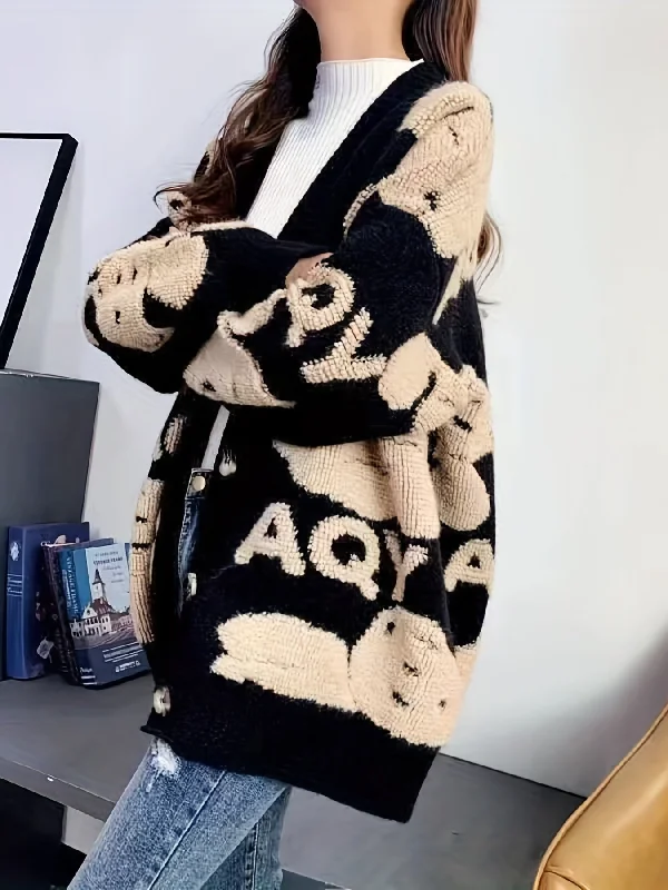 Now Available Sixsr Letter Pattern Button Front Cardigan, Casual Long Sleeve Cardigan For Spring & Fall, Women's Clothing Now Available Sixsr Letter Pattern Button Front Cardigan, Casual Long Sleeve Cardigan For Spring & Fall, Women's Clothing