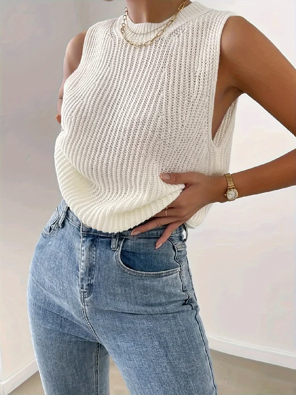 Weekend Savings Bonanza Sixsr Simple Crew Neck Sweater Vest, Elegant Sleeveless Split Vest, Women's Clothing Weekend Savings Bonanza Sixsr Simple Crew Neck Sweater Vest, Elegant Sleeveless Split Vest, Women's Clothing