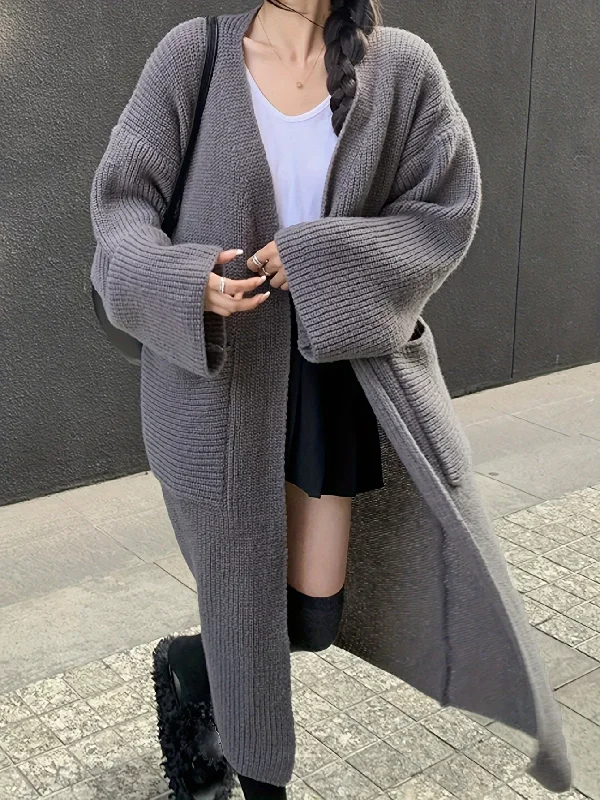 Lowest Rates Sixsr Solid Open Front Knit Cardigan, Casual Long Sleeve Long Length Oversized Sweater Coat With Pocket, Women's Clothing Lowest Rates Sixsr Solid Open Front Knit Cardigan, Casual Long Sleeve Long Length Oversized Sweater Coat With Pocket, Women's Clothing