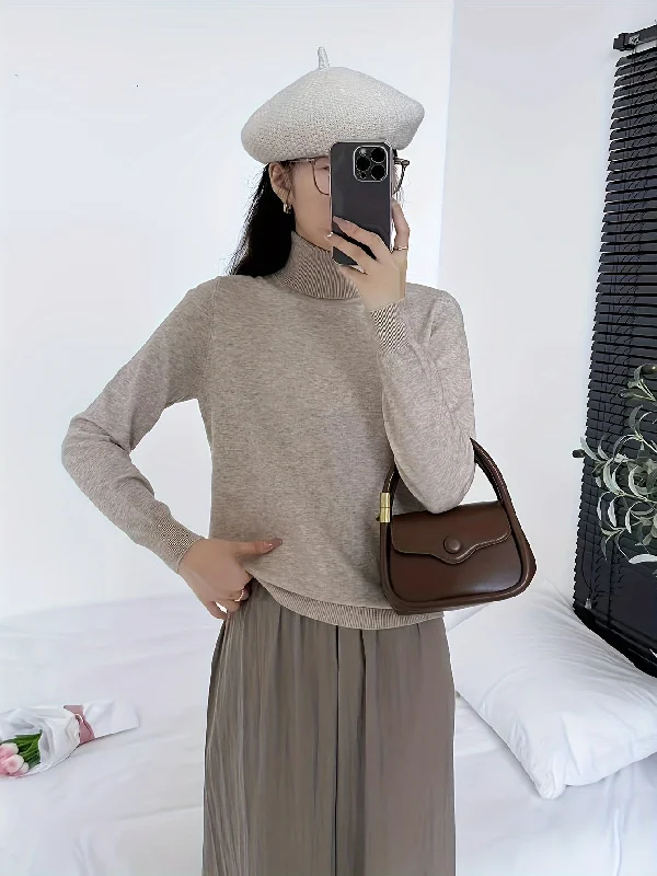 Weekend Deals to Make You Smile Sixsr Solid Turtleneck Pullover Sweater, Elegant Long Sleeve Drop Shoulder Sweater, Women's Clothing Weekend Deals to Make You Smile Sixsr Solid Turtleneck Pullover Sweater, Elegant Long Sleeve Drop Shoulder Sweater, Women's Clothing