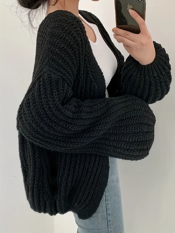 Weekend Bargains to Love Sixsr Solid Ope Front Chunky Knit Cardigan, Casual Long Sleeve Loose Sweater, Women's Clothing Weekend Bargains to Love Sixsr Solid Ope Front Chunky Knit Cardigan, Casual Long Sleeve Loose Sweater, Women's Clothing