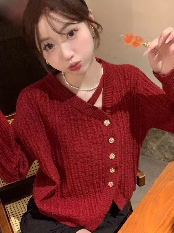 Big Savings Sixsr Asymmetrical Solid Knit Cardigan, Casual Long Sleeve Sweater With Buttons, Women's Clothing Big Savings Sixsr Asymmetrical Solid Knit Cardigan, Casual Long Sleeve Sweater With Buttons, Women's Clothing