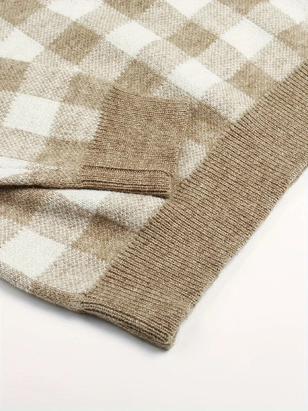 Big Deal Sixsr Plaid Crew Neck Pullover Sweater, Casual Long Sleeve Sweater For Fall & Winter, Women's Clothing Big Deal Sixsr Plaid Crew Neck Pullover Sweater, Casual Long Sleeve Sweater For Fall & Winter, Women's Clothing
