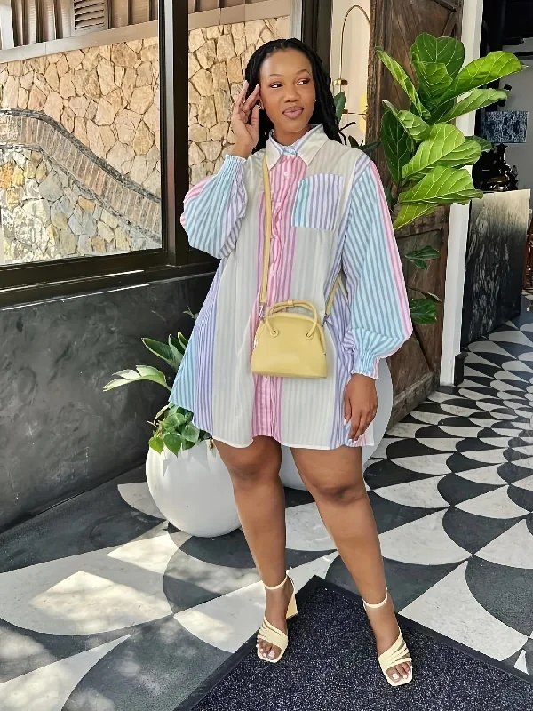Savings Event Sixsr Colorblock Stripe Print Collared Blouse, Casual Long Sleeve Blouse For Spring & Fall, Women's Clothing Savings Event Sixsr Colorblock Stripe Print Collared Blouse, Casual Long Sleeve Blouse For Spring & Fall, Women's Clothing