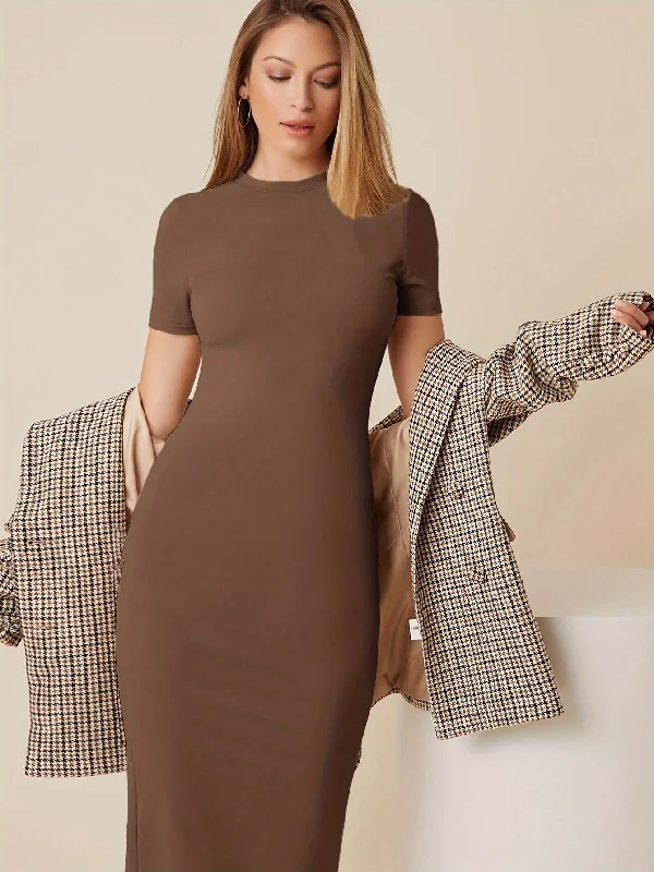 Time-Limited Offer Sixsr Bodycon Short Sleeve Dress, Casual Solid Color Crew Neck Dress For Spring & Summer, Women's Clothing Time-Limited Offer Sixsr Bodycon Short Sleeve Dress, Casual Solid Color Crew Neck Dress For Spring & Summer, Women's Clothing