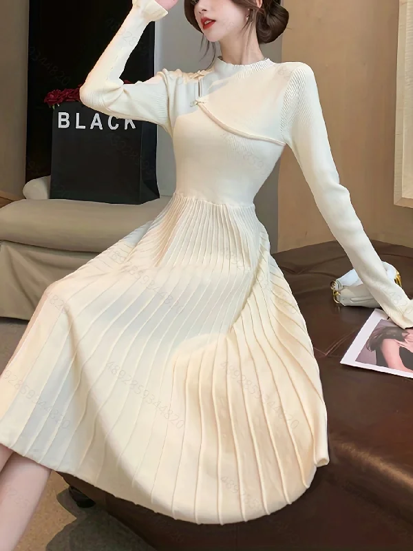 Flash Sale Sixsr Textured Solid Dress, Elegant Mock Neck Long Sleeve Dress, Women's Clothing Flash Sale Sixsr Textured Solid Dress, Elegant Mock Neck Long Sleeve Dress, Women's Clothing
