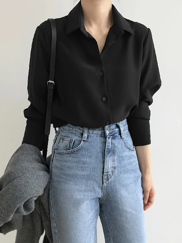 Savings Galore Sixsr Solid Button Front Simple Shirt, Versatile Long Sleeve Shirt For Spring & Fall, Women's Clothing Savings Galore Sixsr Solid Button Front Simple Shirt, Versatile Long Sleeve Shirt For Spring & Fall, Women's Clothing
