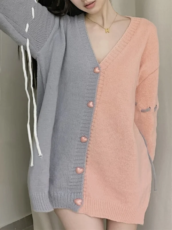 Year-End Clearance Sixsr Vintage Color Block Cardigan, V-neck Long Sleeve Cardigan For Fall & Winter, Women's Clothing Year-End Clearance Sixsr Vintage Color Block Cardigan, V-neck Long Sleeve Cardigan For Fall & Winter, Women's Clothing