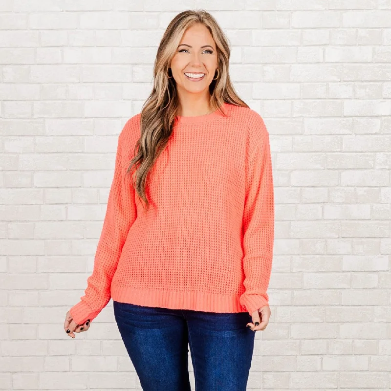 Weekend Deals That Spark Call Me Tomorrow Sweater, Neon Coral Pink