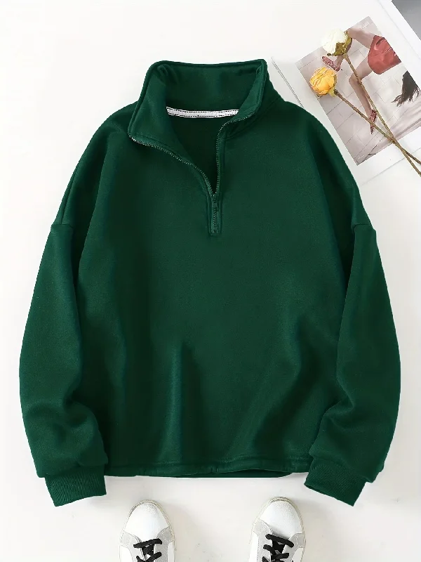 Weekend Bargains to Celebrate Sixsr Solid Quarter Zip Pullover Sweatshirt, Casual Long Sleeve Mock Neck Sweatshirt For Fall & Winter, Women's Clothing Weekend Bargains to Celebrate Sixsr Solid Quarter Zip Pullover Sweatshirt, Casual Long Sleeve Mock Neck Sweatshirt For Fall & Winter, Women's Clothing