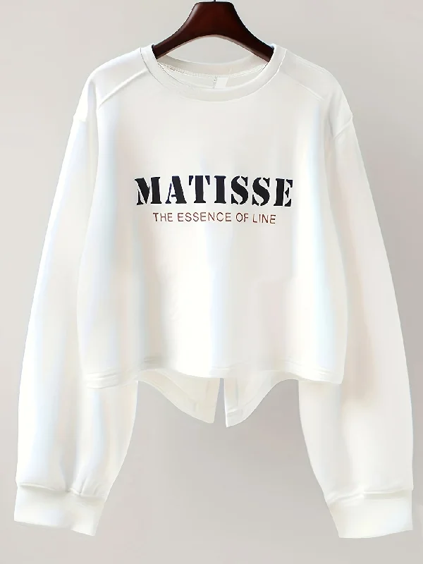 Hurry Up Sixsr Letter Print Split Back Pullover Sweatshirt, Casual Long Sleeve Crew Neck Sweatshirt For Spring & Fall, Women's Clothing Hurry Up Sixsr Letter Print Split Back Pullover Sweatshirt, Casual Long Sleeve Crew Neck Sweatshirt For Spring & Fall, Women's Clothing