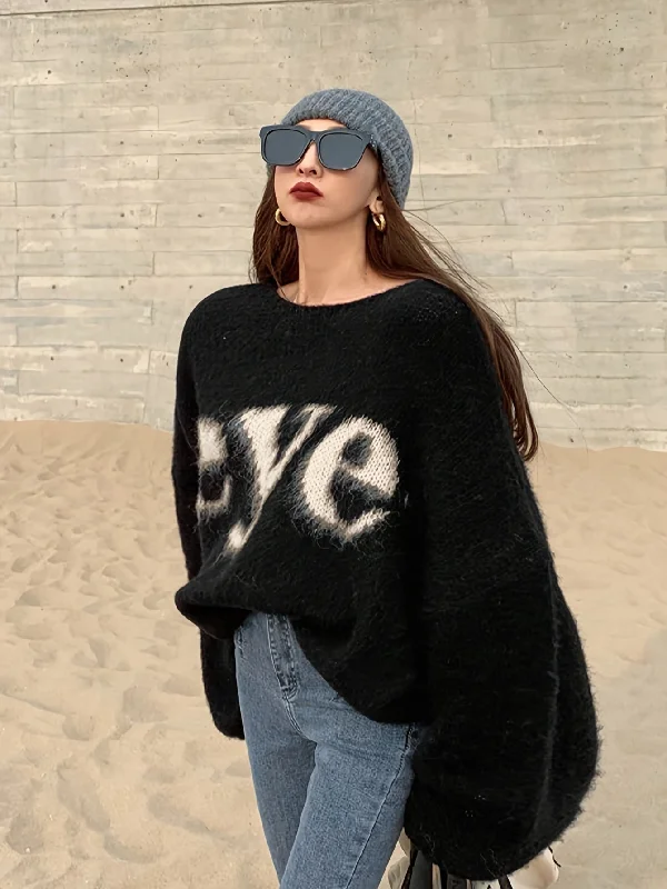 Today's Deal Sixsr Letter Print Crew Neck Sweater, Casual Long Sleeve Sweater For Fall & Winter, Women's Clothing Today's Deal Sixsr Letter Print Crew Neck Sweater, Casual Long Sleeve Sweater For Fall & Winter, Women's Clothing