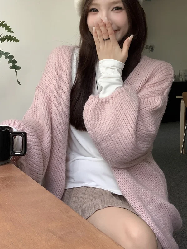 Time-Limited Offer Sixsr Solid Open Front Knit Cardigan, Casual Lantern Sleeve Loose Slouchy Sweater, Women's Clothing Time-Limited Offer Sixsr Solid Open Front Knit Cardigan, Casual Lantern Sleeve Loose Slouchy Sweater, Women's Clothing