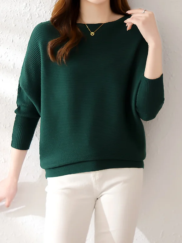 Buy Today Sixsr Solid Batwing Sleeve Knit Sweater, Casual Boat Neck Sweater For Spring & Fall, Women's Clothing Buy Today Sixsr Solid Batwing Sleeve Knit Sweater, Casual Boat Neck Sweater For Spring & Fall, Women's Clothing