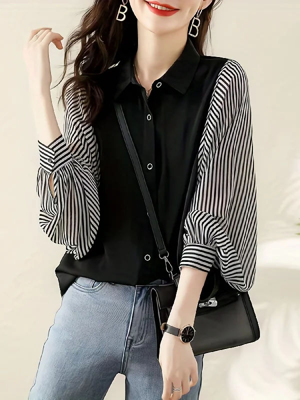 Shop and Save Sixsr Striped Print Splicing Shirt, Casual Button Front Long Sleeve Shirt, Women's Clothing Shop and Save Sixsr Striped Print Splicing Shirt, Casual Button Front Long Sleeve Shirt, Women's Clothing
