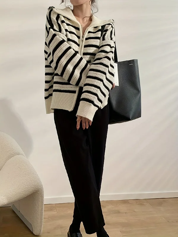 Shop Now Sixsr Long Sleeve Striped Cardigan, Zip Up Casual Sweater, Women's Clothing Shop Now Sixsr Long Sleeve Striped Cardigan, Zip Up Casual Sweater, Women's Clothing