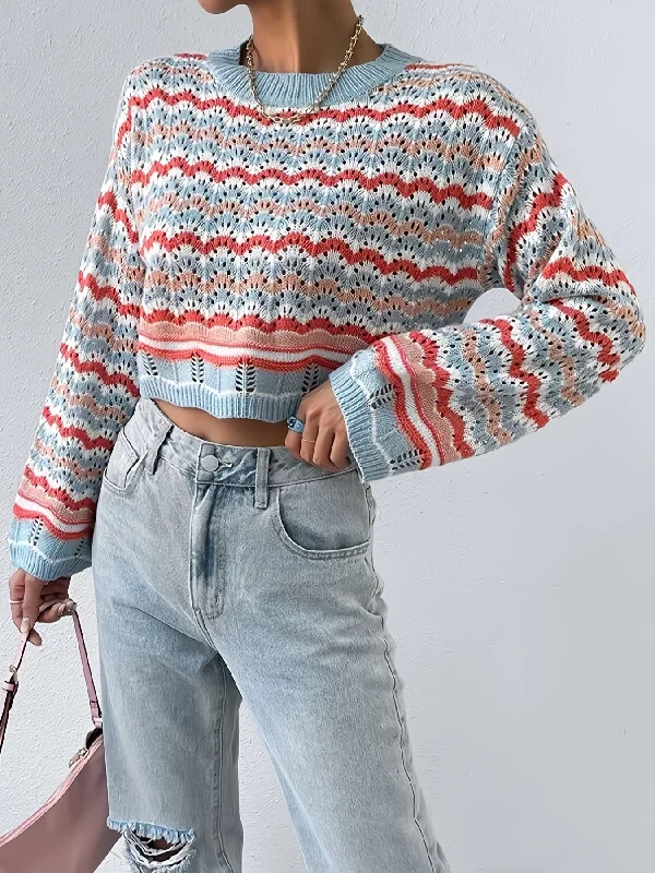 Weekend Discounts to Grab Sixsr Colorful Printing Knit Sweater, Casual Crew Neck Long Sleeve Sweater, Women's Clothing Weekend Discounts to Grab Sixsr Colorful Printing Knit Sweater, Casual Crew Neck Long Sleeve Sweater, Women's Clothing
