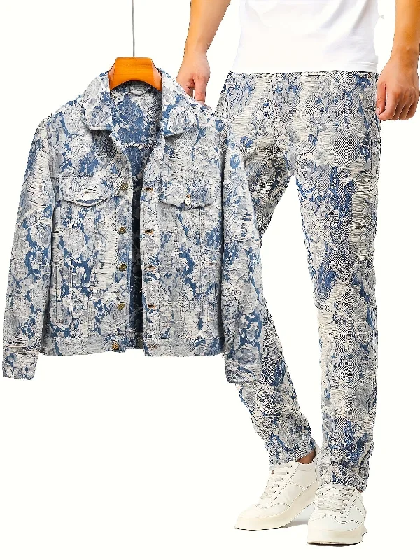 Overstock Clearance Sixsr Men's Jacquard 2pcs, Trendy Lapel Long Sleeve Jacket And Straight Leg Stylish Pants For Spring And Autumn Overstock Clearance Sixsr Men's Jacquard 2pcs, Trendy Lapel Long Sleeve Jacket And Straight Leg Stylish Pants For Spring And Autumn