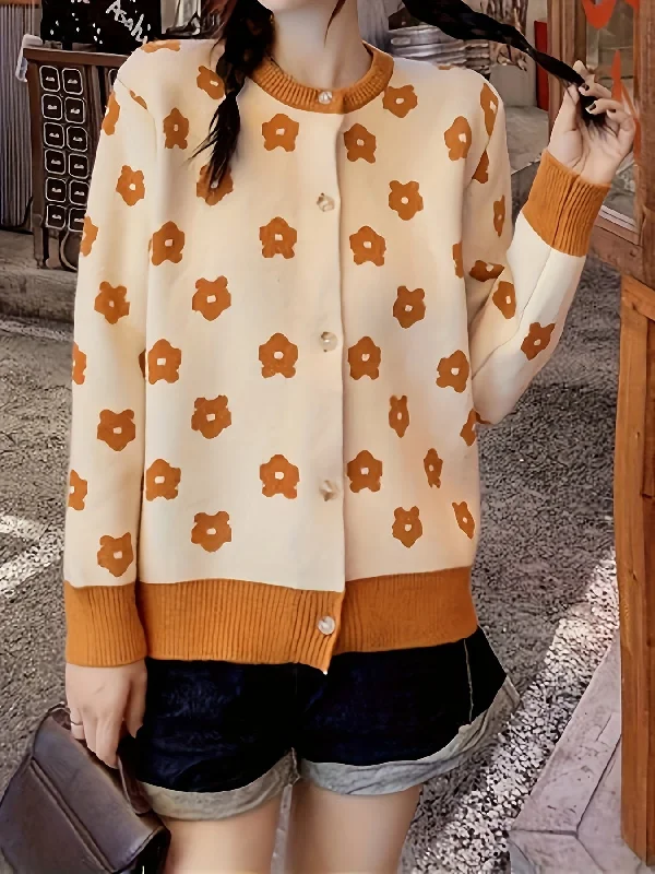 Bonus Offer Sixsr Floral Pattern Button Front Cardigan, Vintage Long Sleeve Drop Shoulder Outwear, Women's Clothing Bonus Offer Sixsr Floral Pattern Button Front Cardigan, Vintage Long Sleeve Drop Shoulder Outwear, Women's Clothing