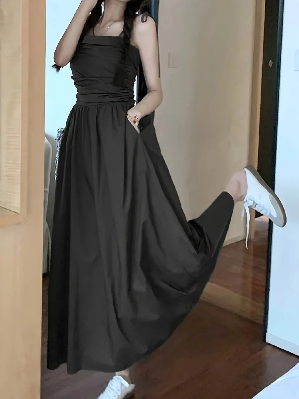 Don't Miss Out Sixsr Solid Ruched Cami Dress, Casual Sleeveless Lace Up Maxi Dress, Women's Clothing Don't Miss Out Sixsr Solid Ruched Cami Dress, Casual Sleeveless Lace Up Maxi Dress, Women's Clothing