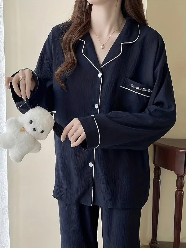 Unmissable Offer Sixsr Letter Print Lounge Set, Long Sleeve Buttons Top & Elastic Waistband Pants, Women's Loungewear & Sleepwear Unmissable Offer Sixsr Letter Print Lounge Set, Long Sleeve Buttons Top & Elastic Waistband Pants, Women's Loungewear & Sleepwear