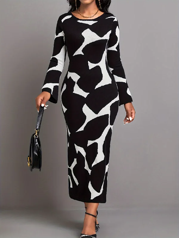 Weekend Discounts You Deserve Sixsr Allover Print Crew Neck Bodycon Dress, Elegant Long Sleeve Midi Dress, Women's Clothing Weekend Discounts You Deserve Sixsr Allover Print Crew Neck Bodycon Dress, Elegant Long Sleeve Midi Dress, Women's Clothing