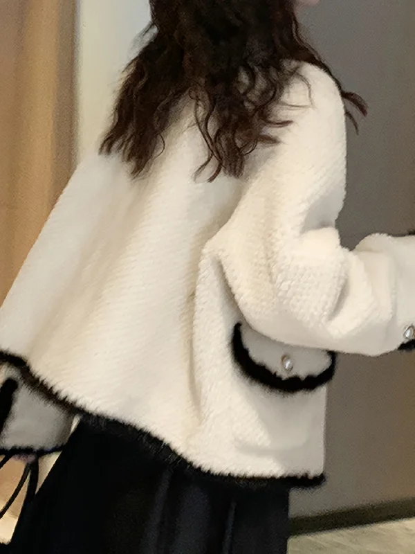 Year-End Sale Sixsr Contrast Trim Open Front Outer Top, Elegant Flap Pockets Single Breasted Long Sleeve Coat For Fall & Winter, Women's Clothing Year-End Sale Sixsr Contrast Trim Open Front Outer Top, Elegant Flap Pockets Single Breasted Long Sleeve Coat For Fall & Winter, Women's Clothing