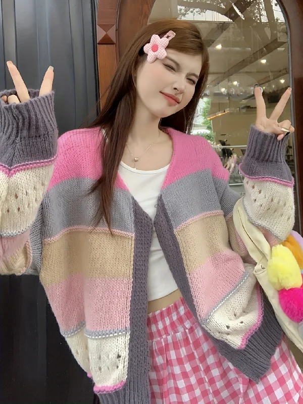 Super Savings Sixsr Color Block Open Front Knit Cardigan, Casual Long Sleeve Loose Sweater, Women's Clothing Super Savings Sixsr Color Block Open Front Knit Cardigan, Casual Long Sleeve Loose Sweater, Women's Clothing