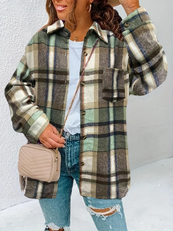 Deal of the Day Sixsr Plaid Print Shacket Jacket, Casual Button Front Long Sleeve Outerwear, Women's Clothing Deal of the Day Sixsr Plaid Print Shacket Jacket, Casual Button Front Long Sleeve Outerwear, Women's Clothing