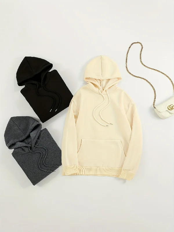 While Supplies Last Sixsr 3pcs Solid Color Front Pocket Hooded Sweatshirts, Casual Loose Long Sleeve Sports Drawstring Hoodie, Women's Sporty Sweatshirts While Supplies Last Sixsr 3pcs Solid Color Front Pocket Hooded Sweatshirts, Casual Loose Long Sleeve Sports Drawstring Hoodie, Women's Sporty Sweatshirts