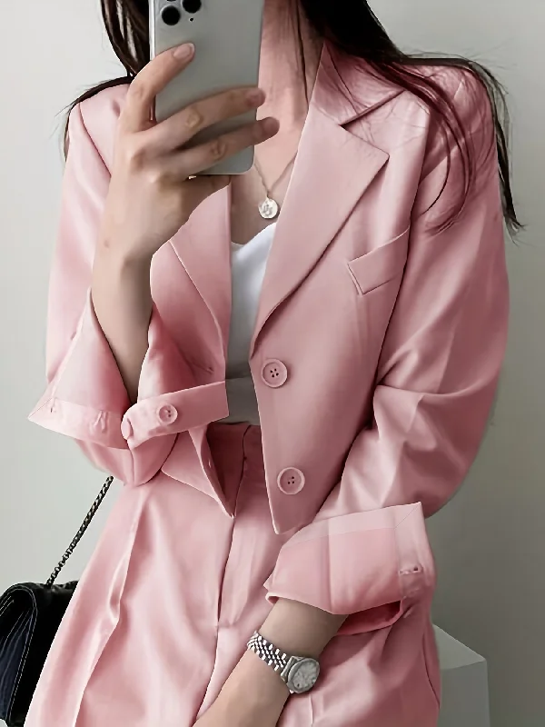 Online Deal Sixsr Solid Button Front Crop Blazer, Elegant Lapel Long Sleeve Blazer For Office & Work, Women's Clothing Online Deal Sixsr Solid Button Front Crop Blazer, Elegant Lapel Long Sleeve Blazer For Office & Work, Women's Clothing