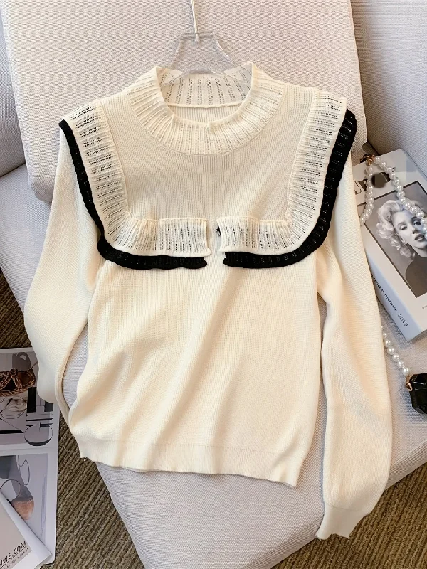 Overstock Sale Sixsr Color Block Knitted Pullover Sweater, Casual Long Sleeve Sweater For Fall & Winter, Women's Clothing Overstock Sale Sixsr Color Block Knitted Pullover Sweater, Casual Long Sleeve Sweater For Fall & Winter, Women's Clothing