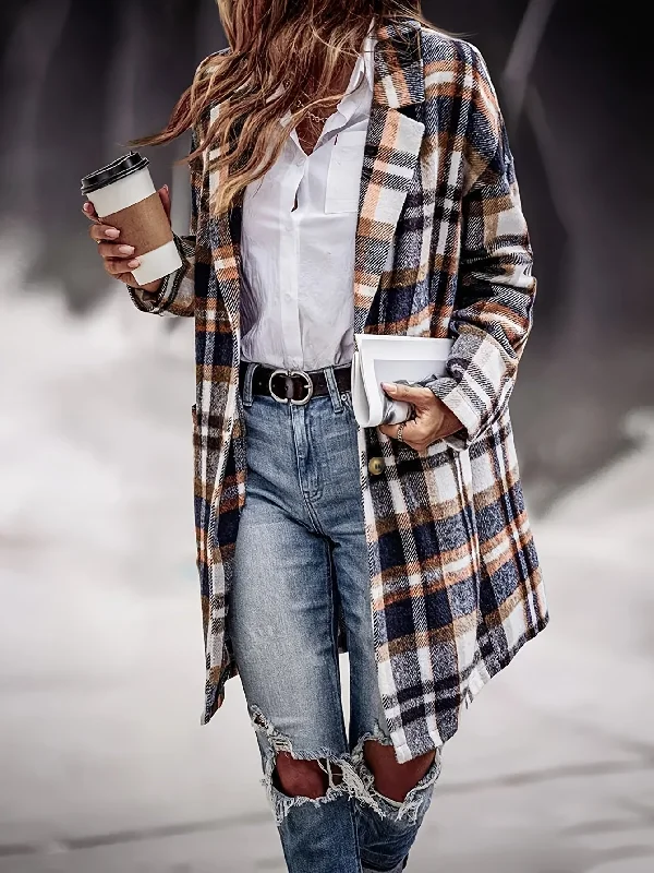Closeout Deal Sixsr Single Breasted Plaid Print Jacket, Casual Lapel Long Sleeve Outerwear, Women's Clothing Closeout Deal Sixsr Single Breasted Plaid Print Jacket, Casual Lapel Long Sleeve Outerwear, Women's Clothing