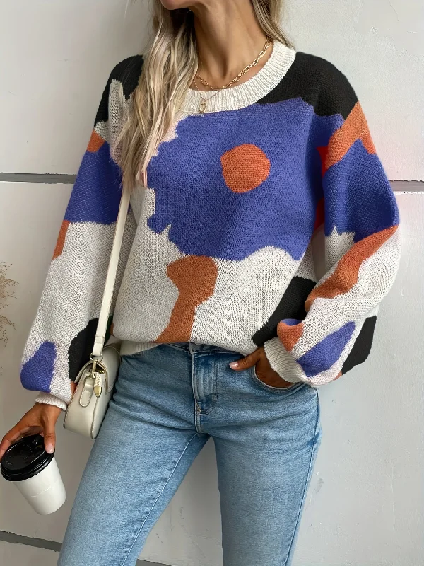 Weekend Bargains to Sizzle Sixsr Color Block Crew Neck Sweater, Casual Long Sleeve Sweater For Fall & Winter, Women's Clothing Weekend Bargains to Sizzle Sixsr Color Block Crew Neck Sweater, Casual Long Sleeve Sweater For Fall & Winter, Women's Clothing