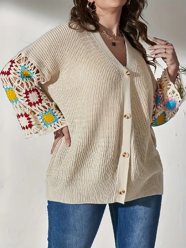 Weekend Steals Await Sixsr Color Block Hollow Out Button Cardigan, Long Sleeve Cardigan For Spring & Fall, Women's Clothing Weekend Steals Await Sixsr Color Block Hollow Out Button Cardigan, Long Sleeve Cardigan For Spring & Fall, Women's Clothing