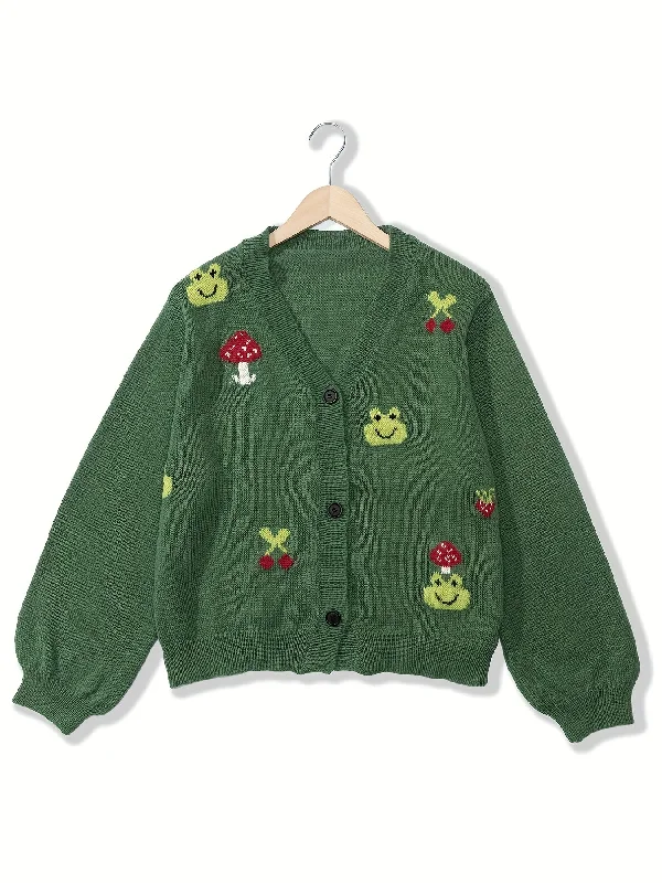 Instant Savings Sixsr Cartoon Printing Knit Cardigan, Casual Button Front Long Sleeve Sweater, Women's Clothing Instant Savings Sixsr Cartoon Printing Knit Cardigan, Casual Button Front Long Sleeve Sweater, Women's Clothing