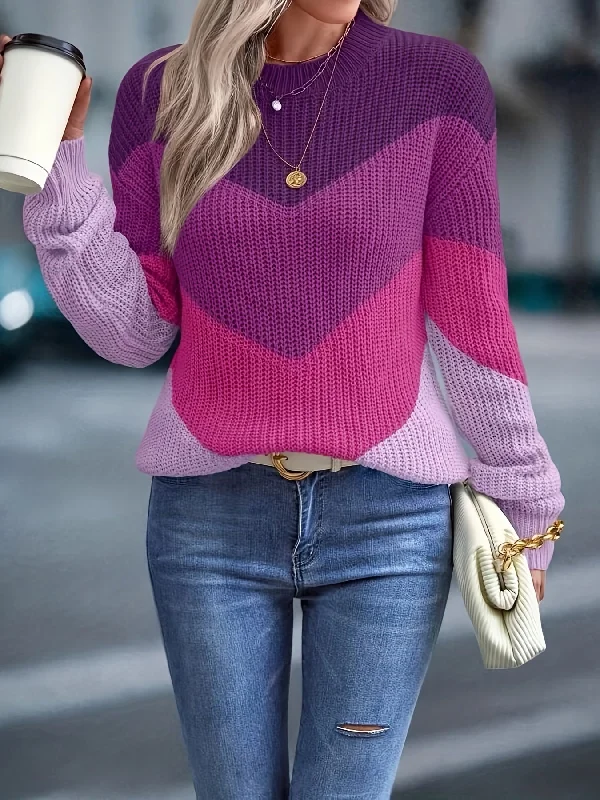 Online Deal Sixsr Color Block Crew Neck Pullover Sweater, Casual Long Sleeve Drop Shoulder Sweater, Women's Clothing Online Deal Sixsr Color Block Crew Neck Pullover Sweater, Casual Long Sleeve Drop Shoulder Sweater, Women's Clothing