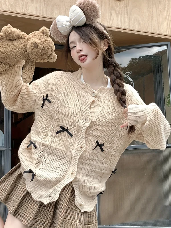 Weekend Deals That Wow Sixsr Bow Tie Button Front Knitted Cardigan Sweater, Casual Long Sleeve Sweater For Fall & Winter, Women's Clothing Weekend Deals That Wow Sixsr Bow Tie Button Front Knitted Cardigan Sweater, Casual Long Sleeve Sweater For Fall & Winter, Women's Clothing