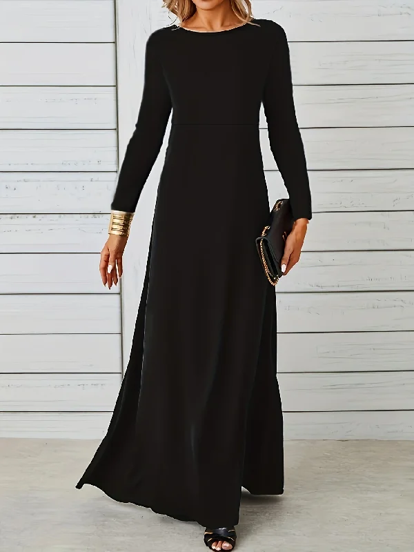 Shop the Weekend Away Sixsr Simple Maxi Dress, Casual Crew Neck Long Sleeve Solid Dress, Women's Clothing Shop the Weekend Away Sixsr Simple Maxi Dress, Casual Crew Neck Long Sleeve Solid Dress, Women's Clothing