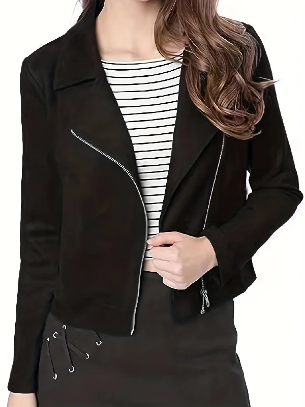Final Offer Sixsr Plus Size Elegant Coat, Women's Solid Long Sleeve Zipper Lapel Collar Motorcycle Biker Jacket Coat Final Offer Sixsr Plus Size Elegant Coat, Women's Solid Long Sleeve Zipper Lapel Collar Motorcycle Biker Jacket Coat