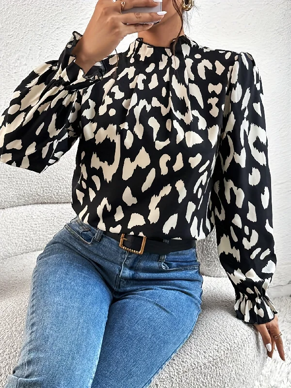 Stock Clearance Sixsr Leopard Print Keyhole Blouse, Casual High Neck Long Sleeve Blouse, Women's Clothing Stock Clearance Sixsr Leopard Print Keyhole Blouse, Casual High Neck Long Sleeve Blouse, Women's Clothing