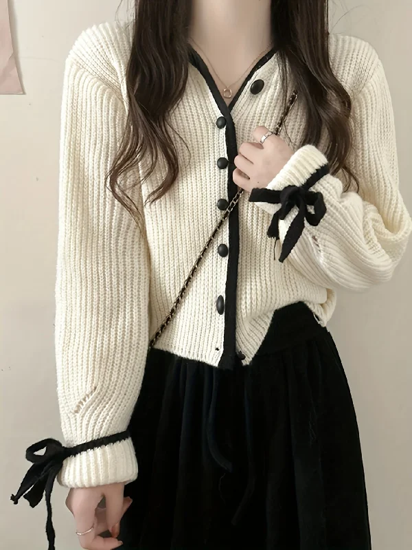 Super Deal Sixsr Lace Up Button Down Knit Cardigan, Casual V Neck Long Sleeve Fashion Sweater, Women's Clothing Super Deal Sixsr Lace Up Button Down Knit Cardigan, Casual V Neck Long Sleeve Fashion Sweater, Women's Clothing