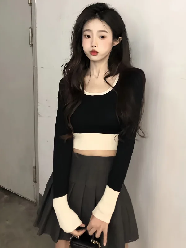 Weekend Deals That Impress Sixsr Color Block Scoop Neck Knitted Top, Vintage Long Sleeve Crop Fashion Sweater, Women's Clothing Weekend Deals That Impress Sixsr Color Block Scoop Neck Knitted Top, Vintage Long Sleeve Crop Fashion Sweater, Women's Clothing