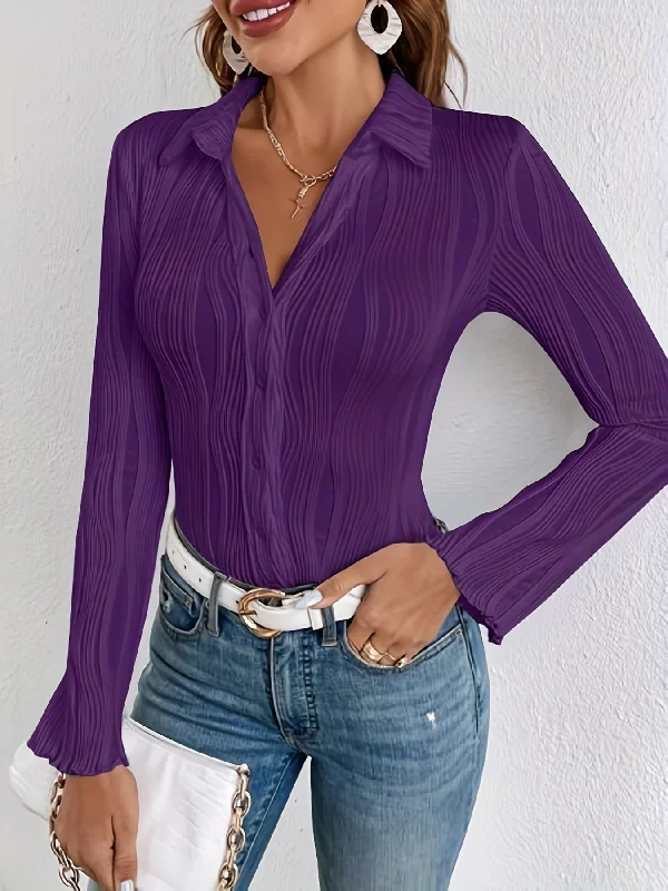 Big Deal Sixsr Solid Button Front Shirt, Casual Long Sleeve Shirt For Spring & Fall, Women's Clothing Big Deal Sixsr Solid Button Front Shirt, Casual Long Sleeve Shirt For Spring & Fall, Women's Clothing