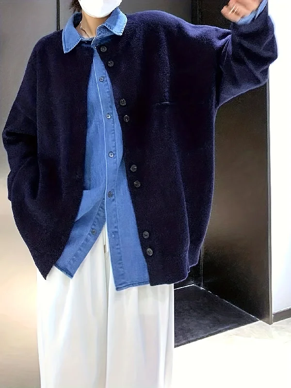 Instant Deal Sixsr Solid Button Down Knit Cardigan, Casual Long Sleeve Drop Shoulder Sweater, Women's Clothing Instant Deal Sixsr Solid Button Down Knit Cardigan, Casual Long Sleeve Drop Shoulder Sweater, Women's Clothing