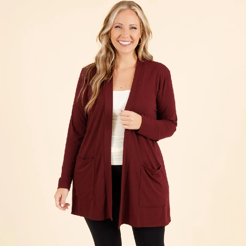 Can't Beat Kindness and Compassion Cardigan, Dark Burgundy