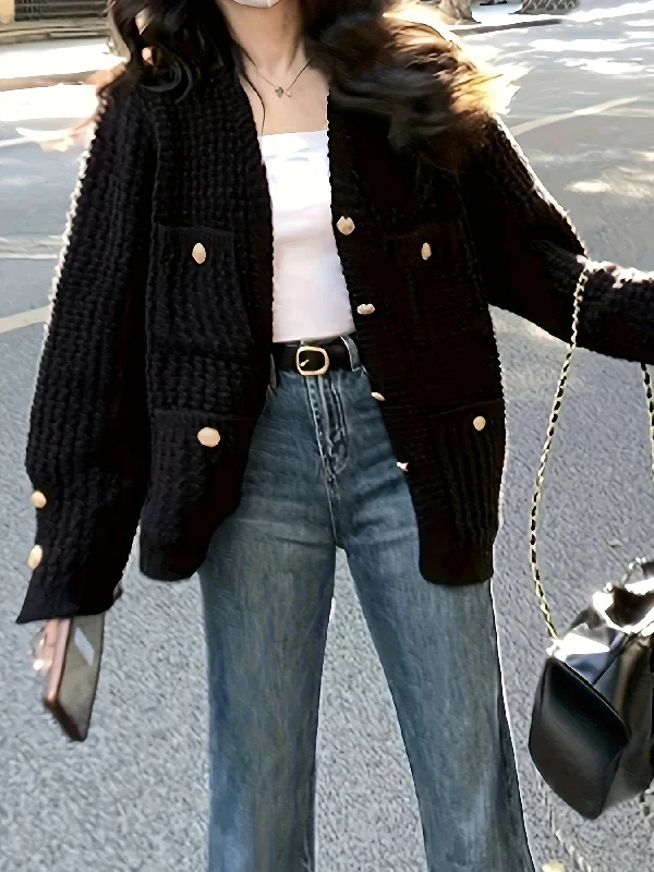 Mega Discount Sixsr Solid Button Down Knit Cardigan, Casual Long Sleeve Sweater Outwear With Pocket, Women's Clothing Mega Discount Sixsr Solid Button Down Knit Cardigan, Casual Long Sleeve Sweater Outwear With Pocket, Women's Clothing