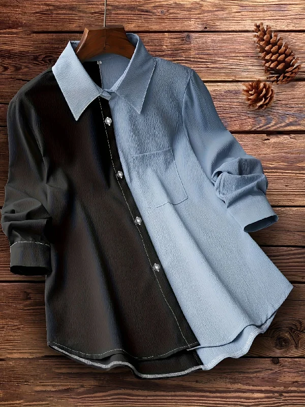 Year-End Deals Sixsr Colorblock Polo Collar Button Shirt, Casual Long Sleeve Shirt For Spring & Fall, Women's Clothing Year-End Deals Sixsr Colorblock Polo Collar Button Shirt, Casual Long Sleeve Shirt For Spring & Fall, Women's Clothing