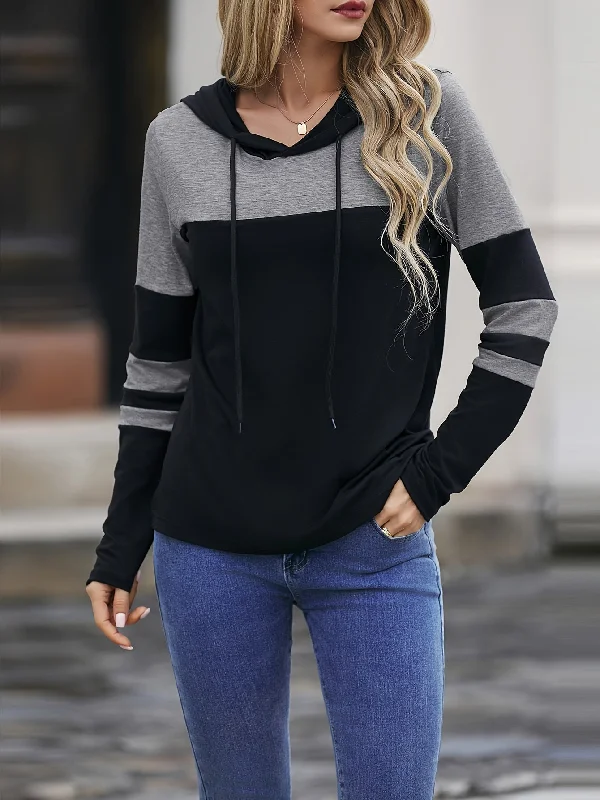 Weekend Offers That Dazzle Sixsr Colorblock Striped Hoodie, Casual Drawstring Long Sleeve Top For Spring & Fall, Women's Clothing Weekend Offers That Dazzle Sixsr Colorblock Striped Hoodie, Casual Drawstring Long Sleeve Top For Spring & Fall, Women's Clothing