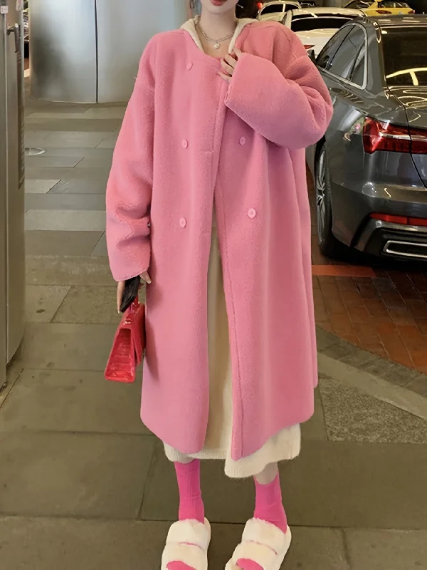 Massive Deal Sixsr Lamb Wool Double Breasted Coat, Casual Hooded Long Sleeve Fall & Winter Warm Outerwear, Women's Clothing Massive Deal Sixsr Lamb Wool Double Breasted Coat, Casual Hooded Long Sleeve Fall & Winter Warm Outerwear, Women's Clothing